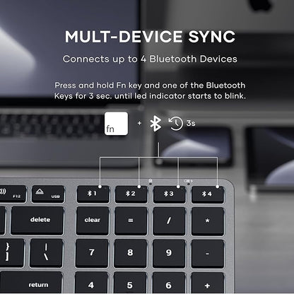 Satechi Slim X2 Bluetooth Backlit Keyboard for Mac, Illuminated Keys & Multi-Device Sync, for MacBook Air/Pro M4, iPad Air/Pro M4/M3, iPad mini, Mac mini, iMac - Space Gray