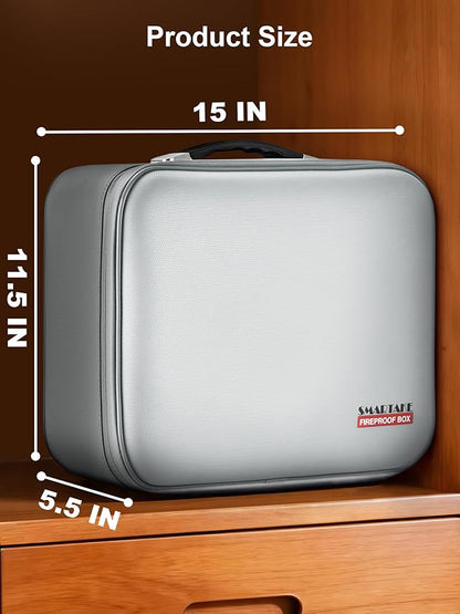SMARTAKE Fireproof Document Box with Lock, Hard Case Waterproof Safe Box File Organizer, for Important Documents Papers Passports Certificates Laptop Money Safe Storage, Silver (15x11.5x5.5 Inch)