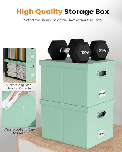2 Pack File Storage Organizer Box,Portable File Box with Lid,Fit for Letter/Legal File Folder Storage, Mint-green(Leather)