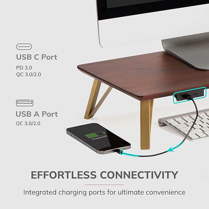 Anji Mountain Wooden Monitor Stand - Elegant Monitor Riser, Perfect Monitor Stand for Desk Organization, Durable Wood Construction monitor stands, Enhances Ergonomics and Workspace Efficiency,Biscotti