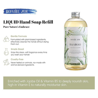 ROMIIE ZOI Liquid Hand Soap Refill,Bamboo,Gentle & Moisturizing Formula for Home & Kitchen, 750ML/26 FL OZ