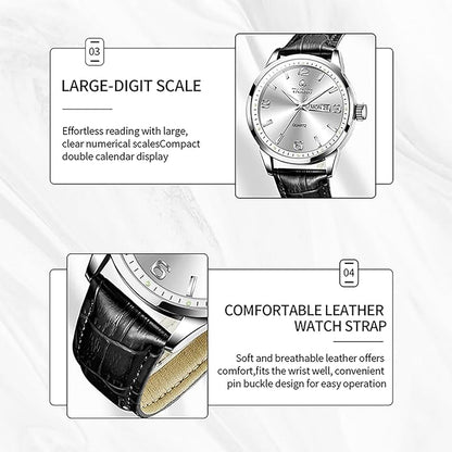 Watches for Men Leather Large Arabic Numerals Mens Watches Waterproof Band with Date Quartz Men's Wrist Watch