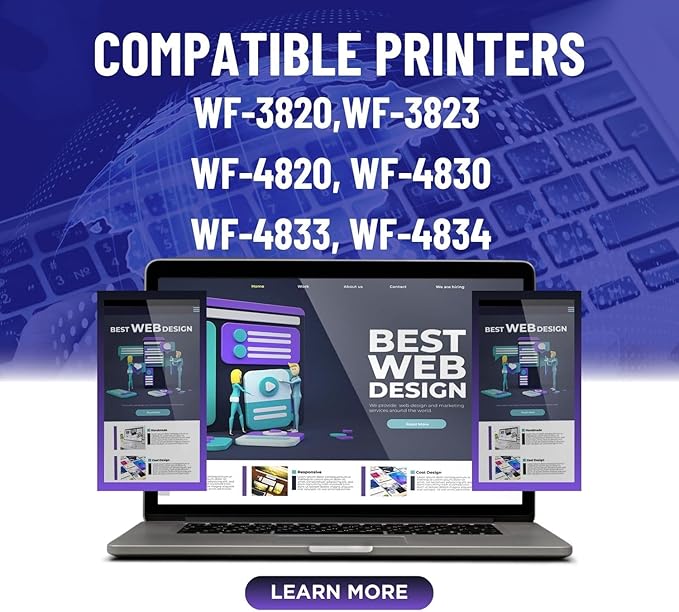 for 822XL Remanufactured for Epson 822XL Ink Cartridges for 822 XL T822 Workforce Pro WF-3820 WF-3823 WF-4820 WF-4830 WF-4833 WF-4834 Printer 8 Pack 2 Black 2 Cyan 2 Magenta 2 Yellow