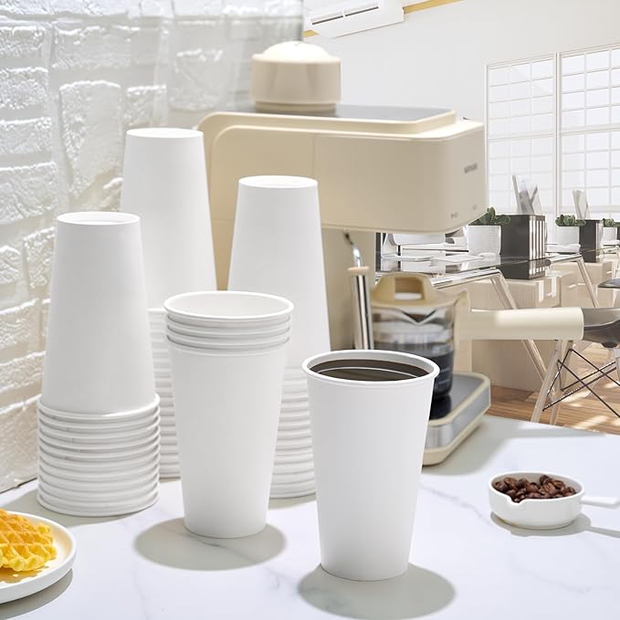 LITOPAK 1000 pack 16 oz Disposable Paper Coffee Cup, Hot Paper Coffee Cups, 16 oz White Paper Cups for Offices, Schools, Shops, Restaurants
