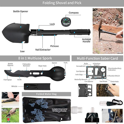 145 Pieces Emergency Survival First Aid Kit with Splint for Trauma Wound Care Blow Out for Camping Outdoor Earthquake and Adventures, Black