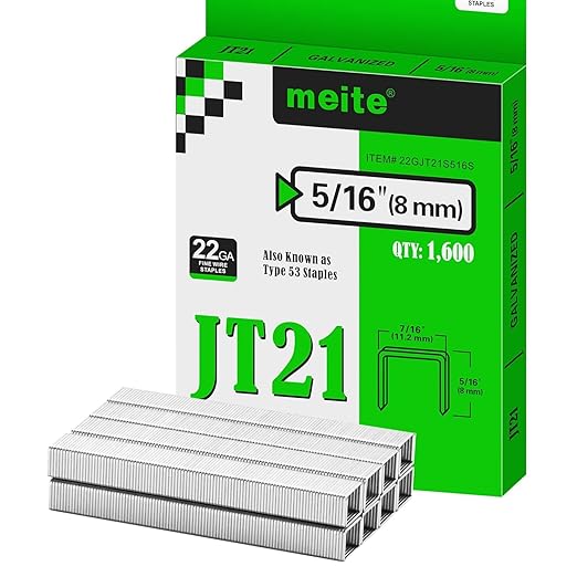 meite JT21 Staples, 5/16 Inch Galvanized Fine Wire Staples for Staple Gun - 7/16" Crown JT21 Staple Refill, Ideal for Upholstery, Crafts, Furniture (10 Packs)