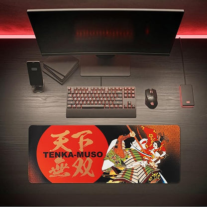 BELLEMOND Japanese Art Desk Mat | Large 31.5x11.8in Desk Pad | Mouse Pad for Keyboard & Mouse | Non-Slip Base, Water-Repellent, Smooth Precision | Tenka Muso - The Unrivaled Warrior
