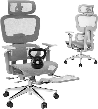 Ergonomic Office Chair with Footrest - 6D Adjustable Arms, 3D Separate Lumbar Support & Headrest, Big and Tall High Back Mesh Chair for Long Hours Working, Gaming (400 lbs Capacity)