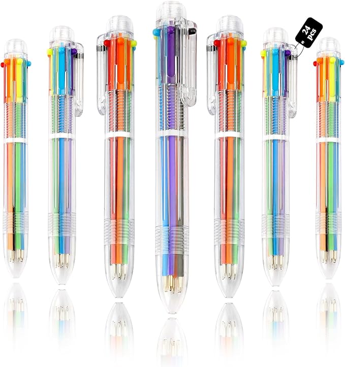 24 Pack Multicolor Pen 0.5mm 6-in-1 Multicolor Ballpoint Retractable Colored Pens for School Office Supplies Birthday Party Favors for Kids Students Christmas Gift Stocking Stuffers for Teachers