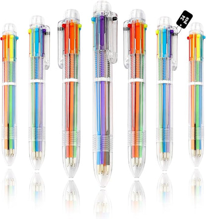 24 Pack Multicolor Pen 0.5mm 6-in-1 Multicolor Ballpoint Retractable Colored Pens for School Office Supplies Birthday Party Favors for Kids Students Christmas Gift Stocking Stuffers for Teachers