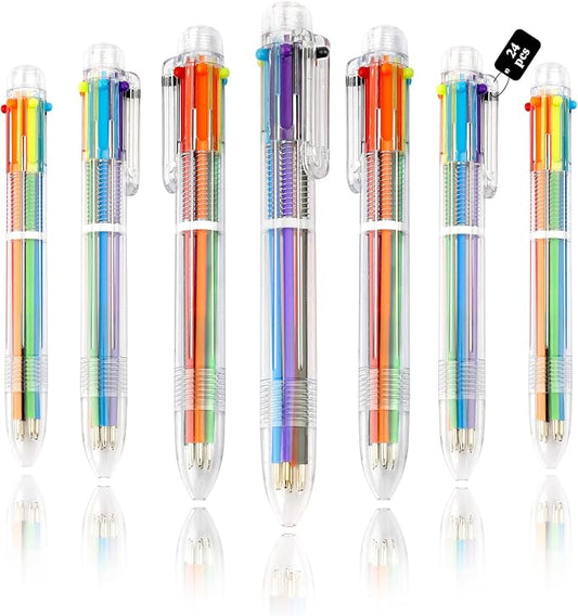 24 Pack Multicolor Pen 0.5mm 6-in-1 Multicolor Ballpoint Retractable Colored Pens for School Office Supplies Birthday Party Favors for Kids Students Christmas Gift Stocking Stuffers for Teachers