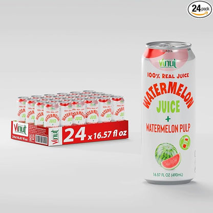 Vinut Natural Watermelon Juice Drink with Pulp, (16.57 fl oz, Pack of 24) Real Watermelon Juice, No Sugar Added, Gluten Free, GMO-Free