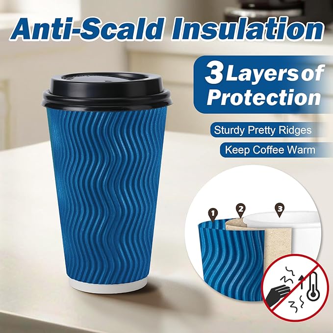 Disposable Coffee Cups with Lids 16 oz, To Go Paper Coffee Cups with Lids, Insulated Paper Cups for Hot or Cold Beverages (Navy, 50Pack)