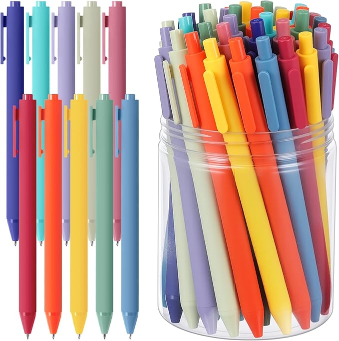 Crtiin 50 Pcs Gel Ink Pens Bulk, Black Ink 0.5mm Fine Point Retractable Pen Smooth Writing Office School Supplies for Teacher Server Operation Christmas Charity Donation Thanksgiving (Rainbow Colors)