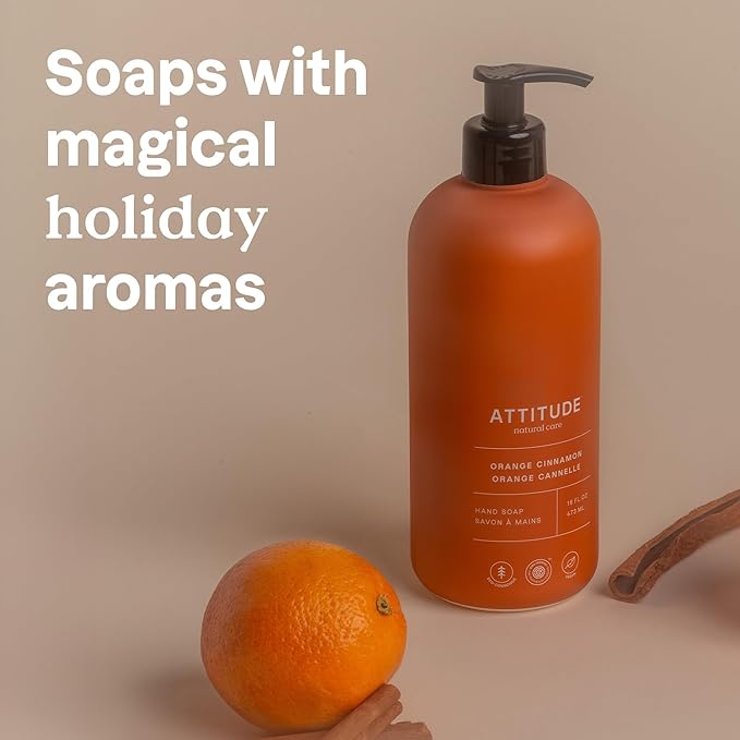 Bundle of ATTITUDE Liquid Hand Soap, EWG Verified, Plant and Mineral-Based, Vegan Personal Care Products, Pine & Sage, 16 Fl Oz + Orange Cinnamon, 16 Fl Oz