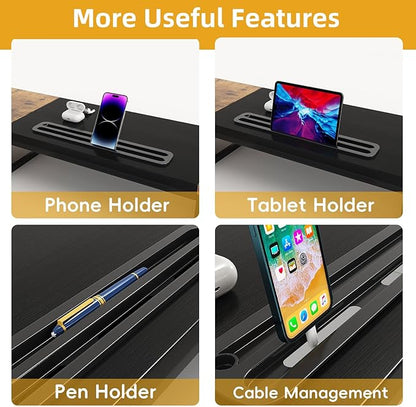 Dual Monitor Stand Riser with 2 Drawers - 39Inch Large Storage Computer Monitor Stands for 2 Monitors, Wooden Desktop Organizer Perfect for Home Office Desk, Computer, Laptop, TV