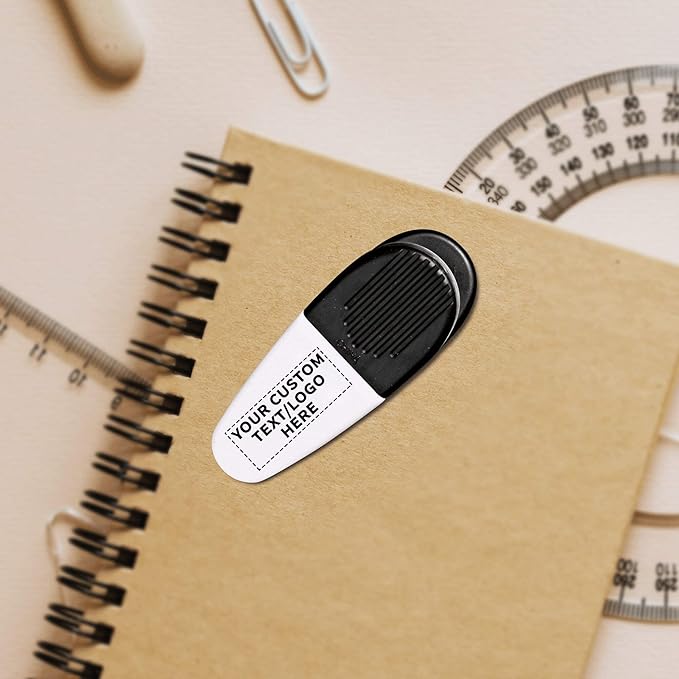 50 Magnetic Memo Holders Set - Customizable Text, Logo - Large Clip, Plastic - White Black