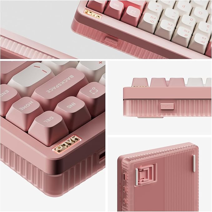 nuphy Halo75 V2 Mechancial Gaming Kyeboard,75% Wireless Hot Swappable Bluetooth Keyboard,83 Kyes RGB Backlit Keyboard,Support Bluetooth/2.4GHz/USB-C-Pink Silent Red Clear-Top Switch