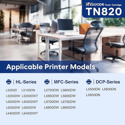 TN-820 Toner Cartridge 2-Pack Replacement for Brother TN820 Black Toner Cartridge HL-L6200DW MFC-L5850DW MFC-L5700DW HL-L5200DW MFC-L5900DW Printer