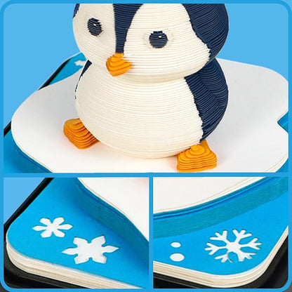 3D Time Piece Calendar 2026 DIY Calendars Tear Away Carving Art 3D Memo Pad Calendar With LED Lights sculpture artsy pads calendar notepad for Desktop Decor-Penguin