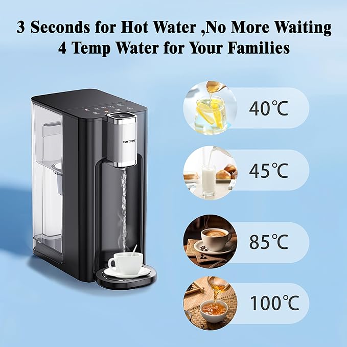 Vortopt Countertop Water Dispenser, 4L Large Capacity, 5 Temperature Settings (Normal Temperature，45℃，60℃，85℃，95℃), Activated Carbon Filter, Child Lock & Overheat Protection,UR04 Silvery