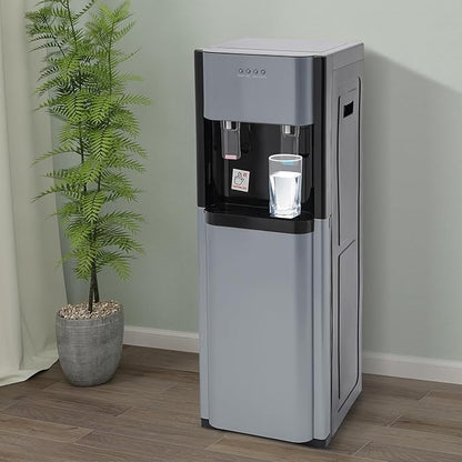 Bottom Loading Water Cooler Dispenser for 20L/5.28 Gallon Bottles,Stainless Steel Hot & Cold Water Dispenser with LED Indicator Light for Home, Offices, Hotels, Kitchens (Dark Gray)