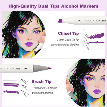 FROKO Alcohol Markers, 36 Colors Dual Tip Art Markers with Carrying Case, Drawing Marker, Coloring Marker for Kids Sketching Adult Coloring
