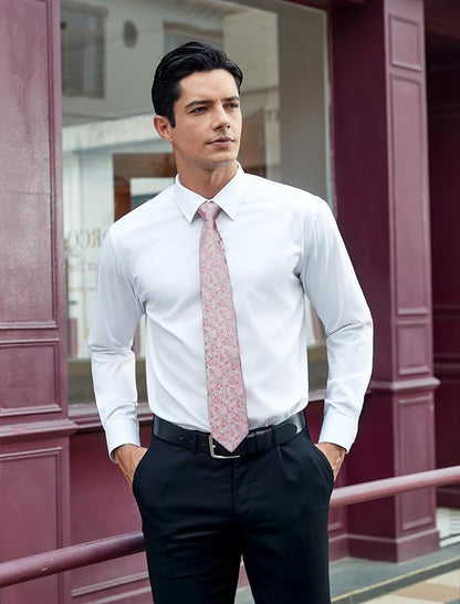 HISDERN Men Floral Ties Woven Classic 3.4" Necktie Set Formal Tie Pocket Square for Wedding with Handkerchief Gift Box