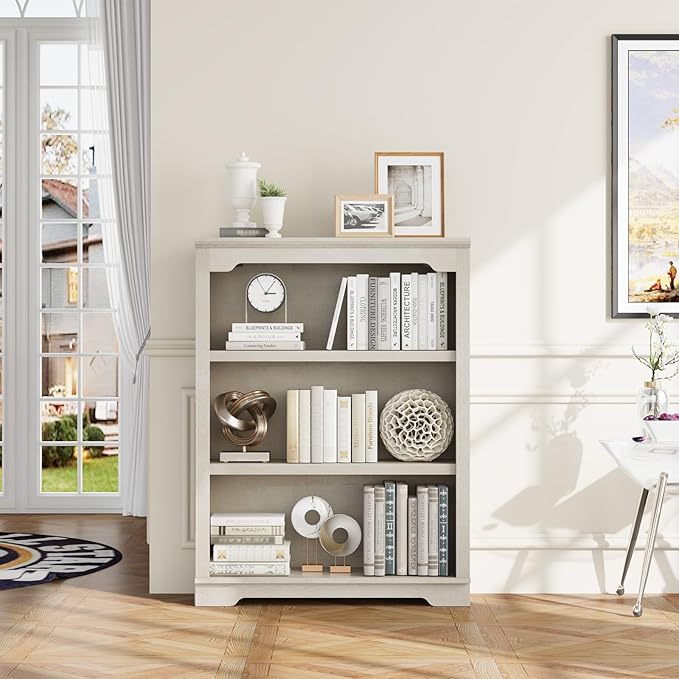 HIFYOBRO 3 Tier Bookshelf and Bookcase, 31.5" Wide Wooden Book Shelf, Freestanding Open Display Storage Bookshelves for Study Room, Home Office, Living Room