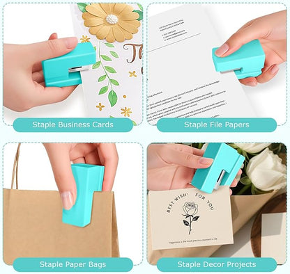 Mini Stapler - Small Cute Desk Staplers - 25 Sheet Capacity with 830 Staples and Staple Remover, Desktop Stapler for Office, School, Home, Green