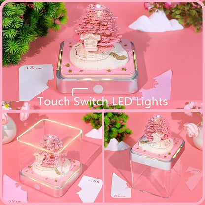 3D Calendar 2026 Time Piece Calendar 3D Memo Pad Tear Away Carving Art Notepad Paper Sculpture Artwork for Sticky Note Record DIY Christmas Gift Office Desktop Decoration-Pink Treehouse