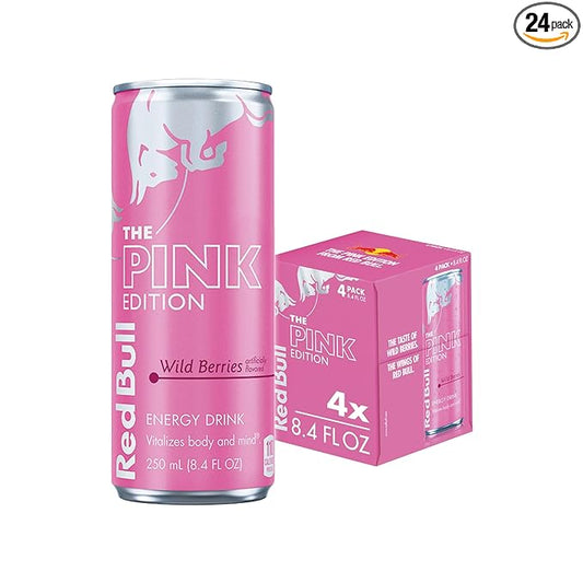 Red Bull Wild Berries, Pink Edition, with 80mg Caffeine plus Taurine & B Vitamins, 8.4 Fl Oz, Pack of 4 Cans