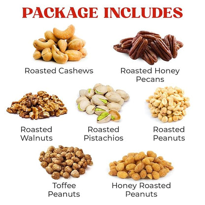 Nuts gift Basket - Delicious Mixed Cravings Gourmet Collection, Features 7 Sectional Platter with Freshly Roasted Nuts.