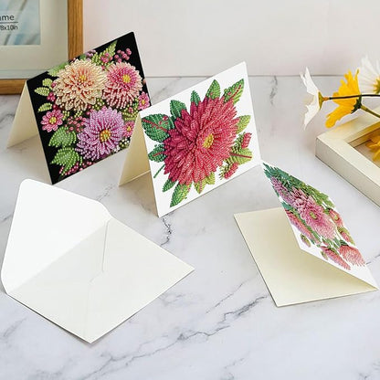 6pcs creative gift of diamond art painting birthday cards - flowers chrysanthemum, greeting card with envelope, handmade DIY painting birthday card art craft card kit postcards for family and friends