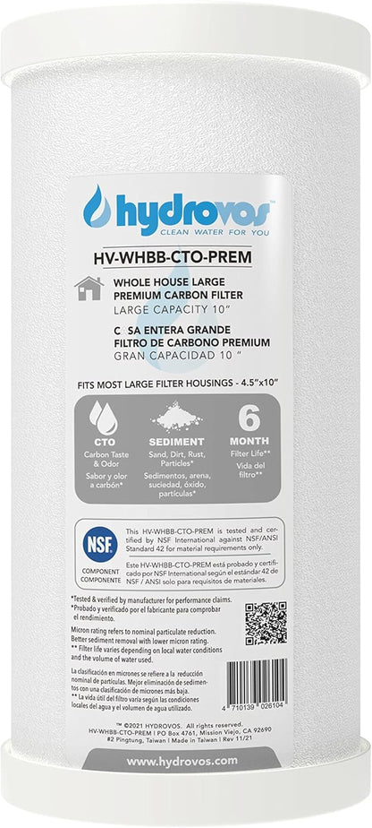 HYDROVOS Radial Flow 10" x 4.5" Carbon Whole House Water Filter, NSF Certified Reduces Sediment, Chlorine, Fits WHKF-DWHBB, WH-HD200-C, GXWH40L, DB10C, AO-WH-PREL, 150237 Big Blue