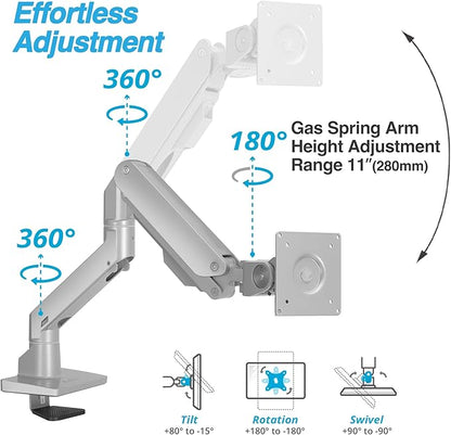 AVLT Single 34”-57” Monitor Arm Desk Mount fits One 44 lbs Heavy Duty Screen Full Motion Height Swivel Tilt Rotation Adjustable Gray Arm VESA 200x200 200x100 100x100 75x75