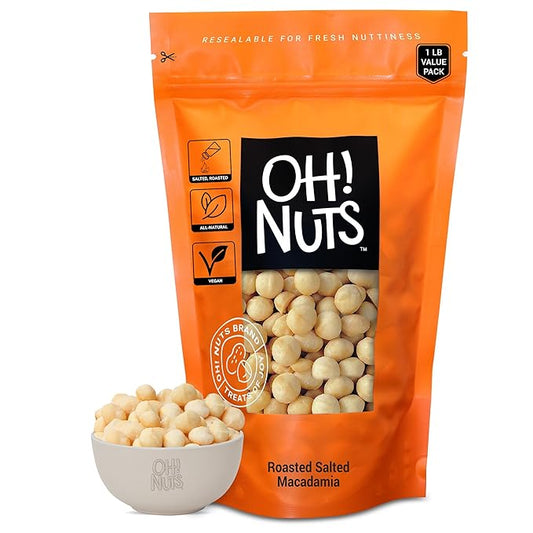Oh! Nuts Roasted Salted Macadamia - 1 lb - Macadamia Nuts Salted - Premium Roasted Macadamia