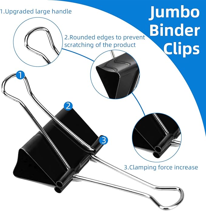 Jumbo Binder Clips 3 inch,75mm Width,10 Pack Extra Large Binder Clips for Office,School and Home Organization,Black