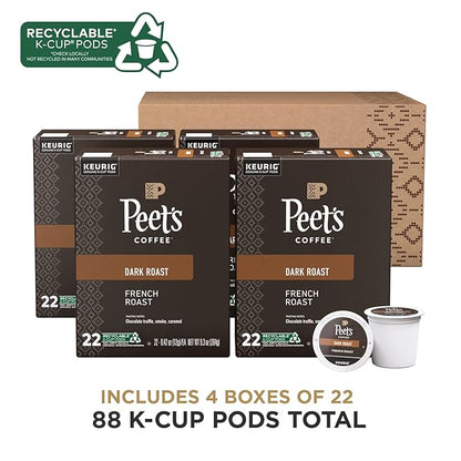 Peet's Coffee, Dark Roast Keurig K-Cup Pods - French Roast 88 Count (4 Boxes of 22 Pods)