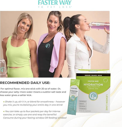 Faster Way - Hydration - Electrolyte Drink Mix - With Apple Cider Vinegar, Choline, Probiotics & Natural B Vitamins - Energize & Revive - Powder Packets - Zero Sugars -Gluten Free -Lemon Lime -30 Pack