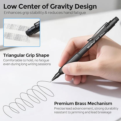 Nicpro Art Mechanical Pencil 0.9mm with Case, 3PCS HD1000 Hevey Duty Lead Pencils With 6 Tube HB 0.9 Lead Refill, Eraser, Weatherproof Barrel Pencil Set for Outdoor Writing Drafting Drawing Sketching