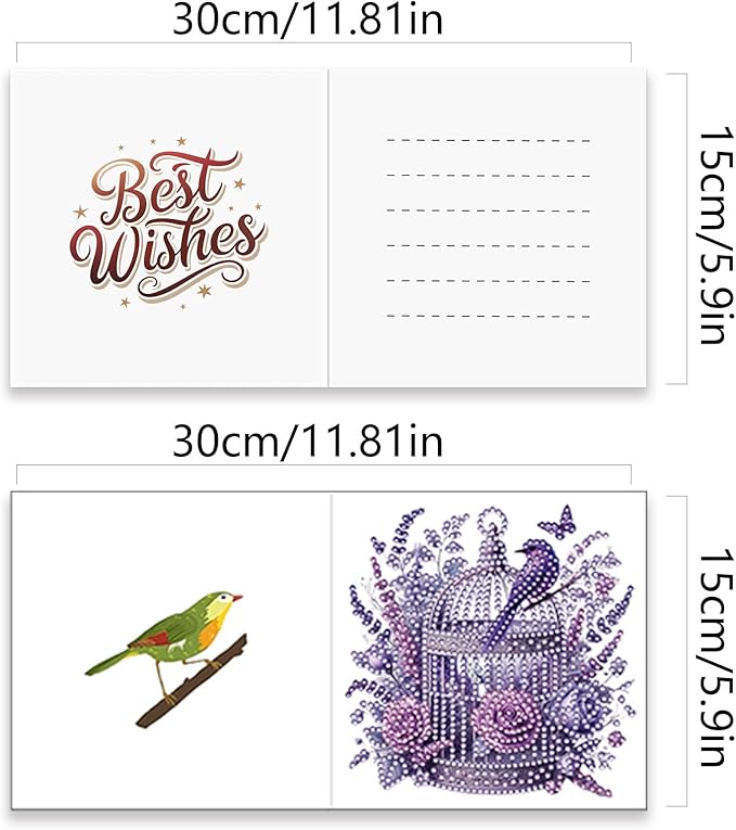 jinglinhh 12pcs Parrots Flower Birdcage Diamond Art Painting Greeting Cards with Envelopes, DIY Card Making Kits for Adults, Diamond Art Christmas Cards for Birthday Holiday Postcards Craft Gifts