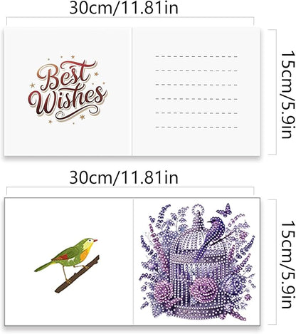 jinglinhh 12pcs Parrots Flower Birdcage Diamond Art Painting Greeting Cards with Envelopes, DIY Card Making Kits for Adults, Diamond Art Christmas Cards for Birthday Holiday Postcards Craft Gifts