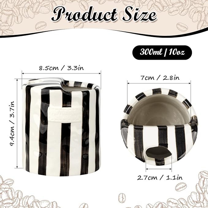 Novelty Ceramic Coffee Mug Designed to Look Like a Gift Box, 10oz Retro Hand-Painted Ceramic Travel Mug, Brown & White Striped, Microwave & Dishwasher Safe, Perfect Present for Coffee Lovers (Black)