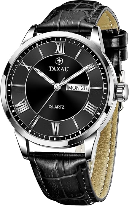 Mens Watches Luxury Dress Waterproof Leather Watch with Date Day Analog Quartz Large Number Wrist Watch Casual Classic Luminous Scales Big Face Easy Read Reloj para Hombre