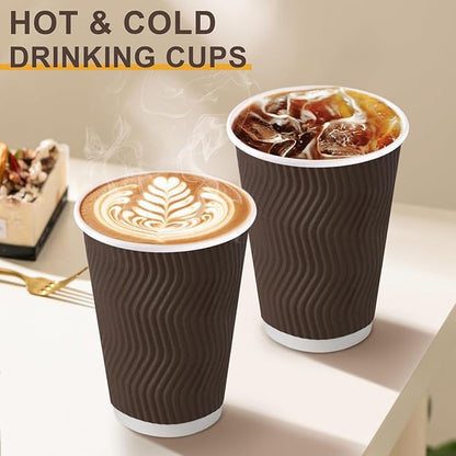 12 oz Coffee Cups Disposable, 100 Count Insulated Paper Coffee Cups, Corrugated Ripple Wall Design Paper Cup, Hot Cold Drinking Cup for Party, Picnic, Travel, Business, Home