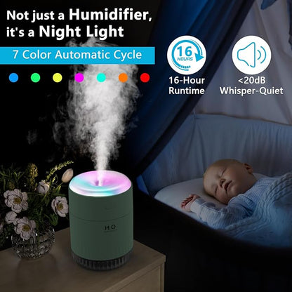 SZO Colorful Mini Humidifier, USB Rechargeable Humidifier, 4 Modes Super Quiet, Humidifiers For Bedroom,Suitable For Travel Office Family-Green