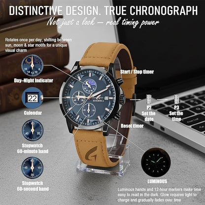 Distinctive Mens Analog Chronograph Watches with Auto Date & Multi Subdials, Fashion Casual Sport Quartz Wrist Watches with Luminous, 3ATM Waterproof, Valentines Day Gifts for Him, Boyfriend, Husband, Dad