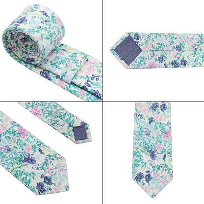 Cotton Floral Ties for Men 2.76" Men's Skinny Tie Linen Flower Printed Neck Tie for Wedding Dating Party