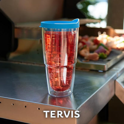 Tervis Clear & Colorful Tabletop Made in USA Double Walled Insulated Tumbler Travel Cup Keeps Drinks Cold & Hot, 24oz, Clear